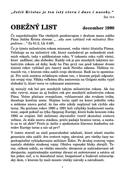OBEŽNÝ LIST december 1990