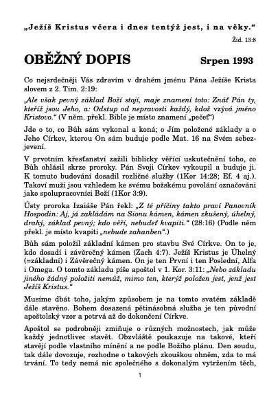 OBĚŽNÝ DOPIS Srpen 1993