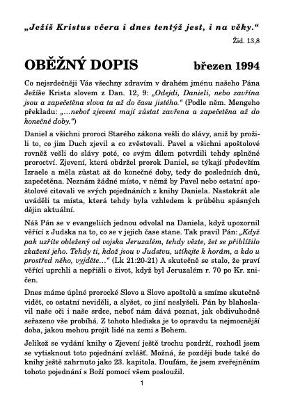 OBĚŽNÝ DOPIS březen 1994