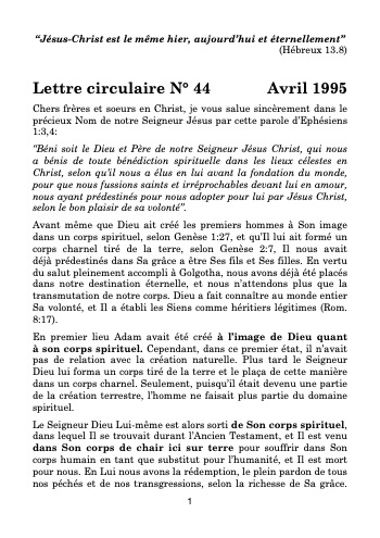 Lettre circulaire N° 44 – Avril 1995