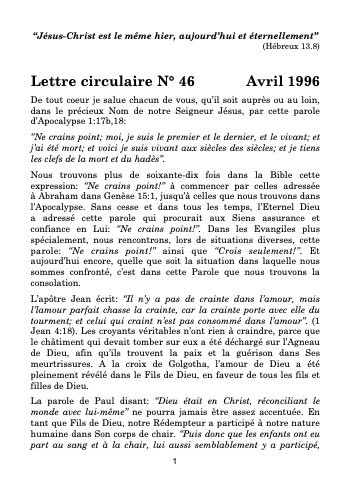 Lettre circulaire N° 46 – Avril 1996