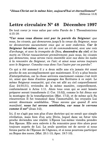 Lettre circulaire N° 48 – Décembre 1997