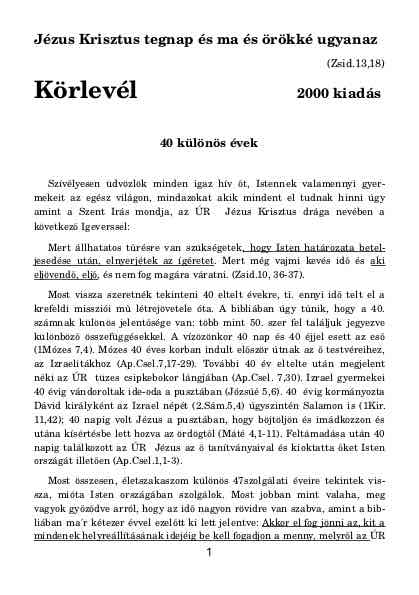 Körlevél 2000 kiadás