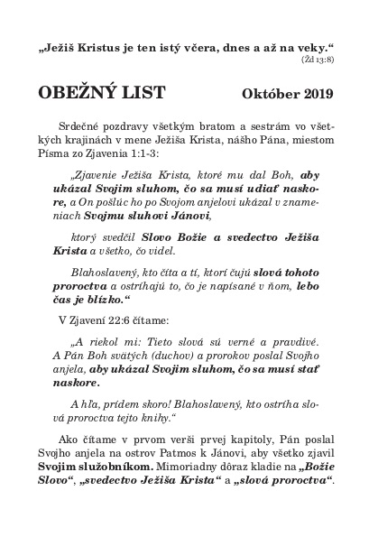 OBEŽNÝ LIST Október 2019