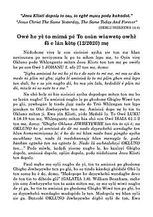 Owé he yè to mimá pé To osùn wiawetọ owhè  fõ e lán kòtọ (12/2020) mẹ