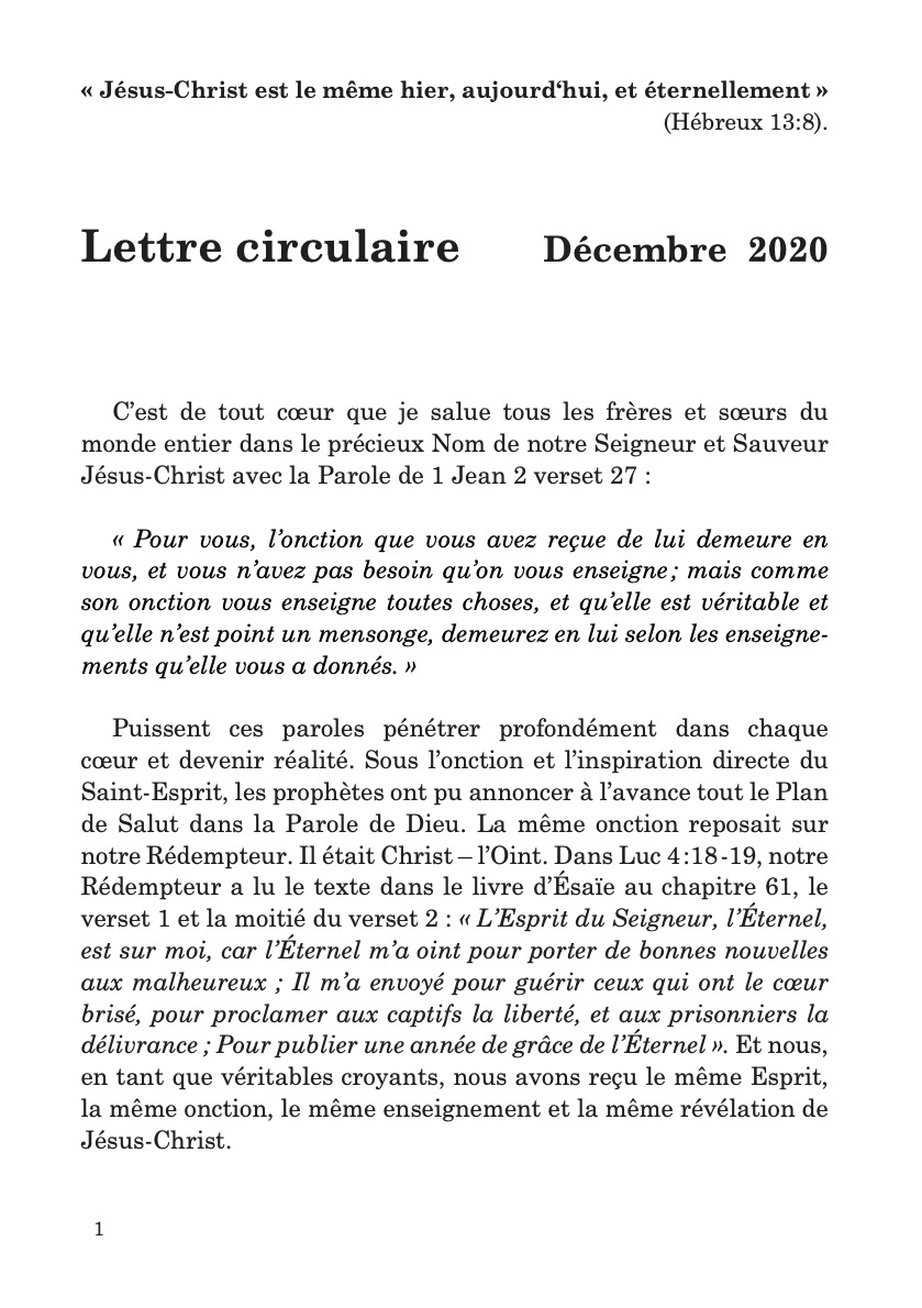 Lettre circulaire Décembre 2020