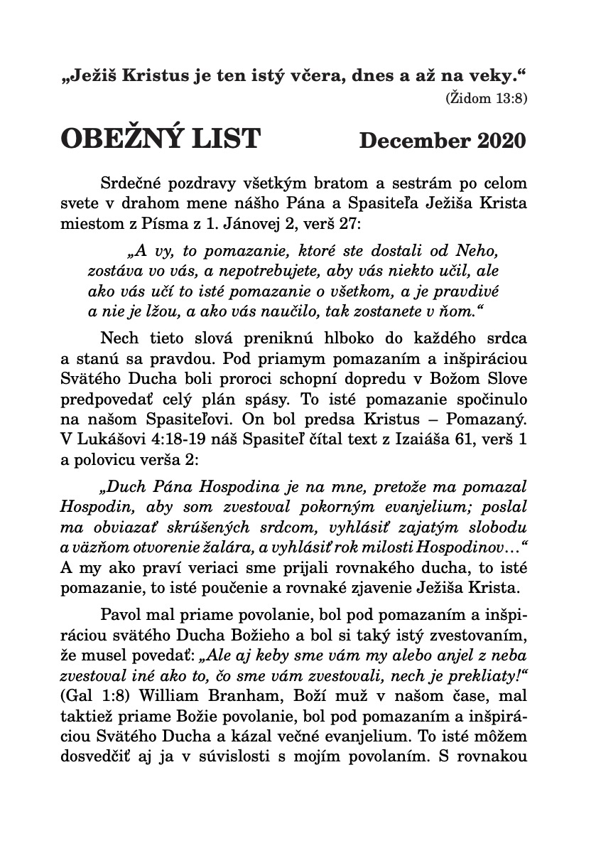 OBEŽNÝ LIST December 2020