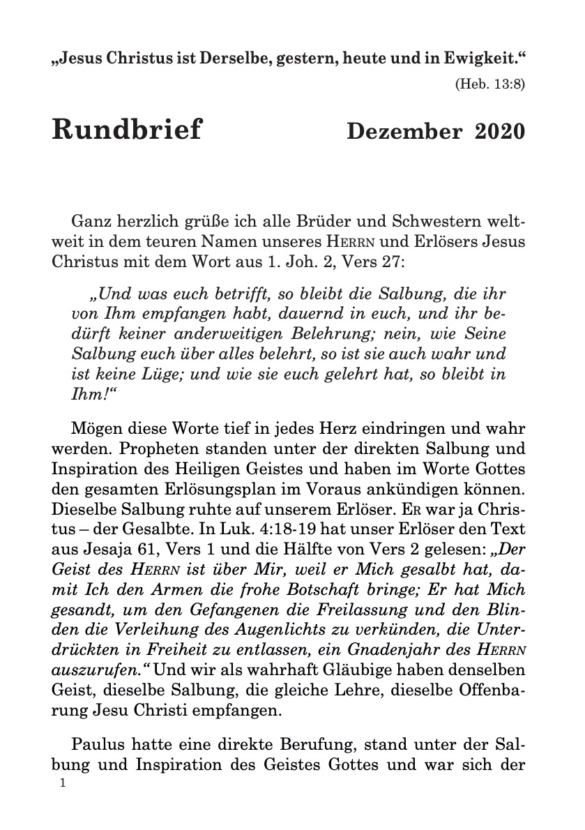 Rundbrief Dezember 2020